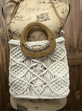 World Market Exclusive Boho Crochet and Wood Crossbody Purse Bag