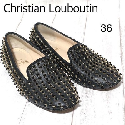 Christian Louboutin レザー スタッズ フラット パンプス Christian Louboutin レザー スタッズ フラット パンプス