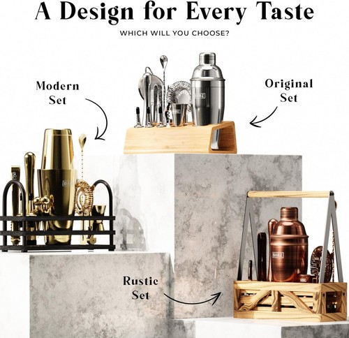 Elegant 14-Piece Cocktail Shaker Set with Bamboo Holder & Essential Recipe Cards - Picture 11 of 11