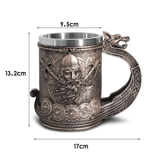 Tazza vichinga, boccale di birra in botte di legno vichingo, acciaio inossidabil - Foto 4 di 15