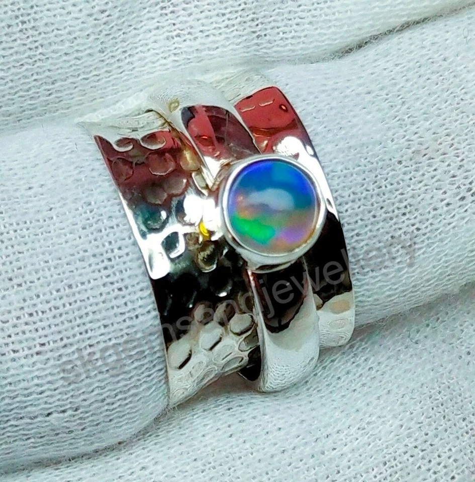 Кольцо-спиннер из стерлингового серебра 925 пробы с натуральным эфиопским опалом все размеры - Изображение 4 из 4