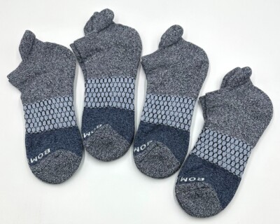 4 pairs Bombas Men's Honeycomb Tri-Block Marl Ankle Socks Size Med 6-9 blue