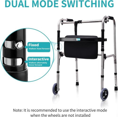 Rolling Walker for Seniors, with seat and 2 Wheels, Adjustable, Lightweight, Com - Picture 2 of 6