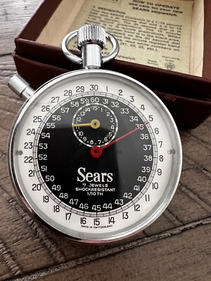 MR-時計20 TokyoClock 7jewels 1/10 ストップウォッチ Vintage Sears Stopwatch 7 Jewels 1/10th Sec W/Box & Instructions