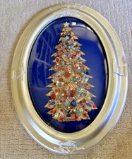 VINTAGE COSTUME JEWELRY CHRISTMAS TREE COLLAGE FRAMED ART ALAN ANDERSON