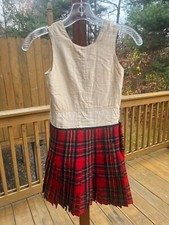 Vintage Red Plaid Pleated Skirt Pinafore Scotland Childs