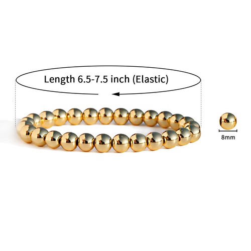 Fashion Women Men 4mm 18k Gold Filled Bead Elastic Bracelet Beaded Bracelets - Picture 13 of 17