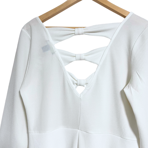 Forever 21 Plus abito sole donna taglia 1x nuovo avorio bianco waffle maglia skater fiocco - Foto 2 di 13