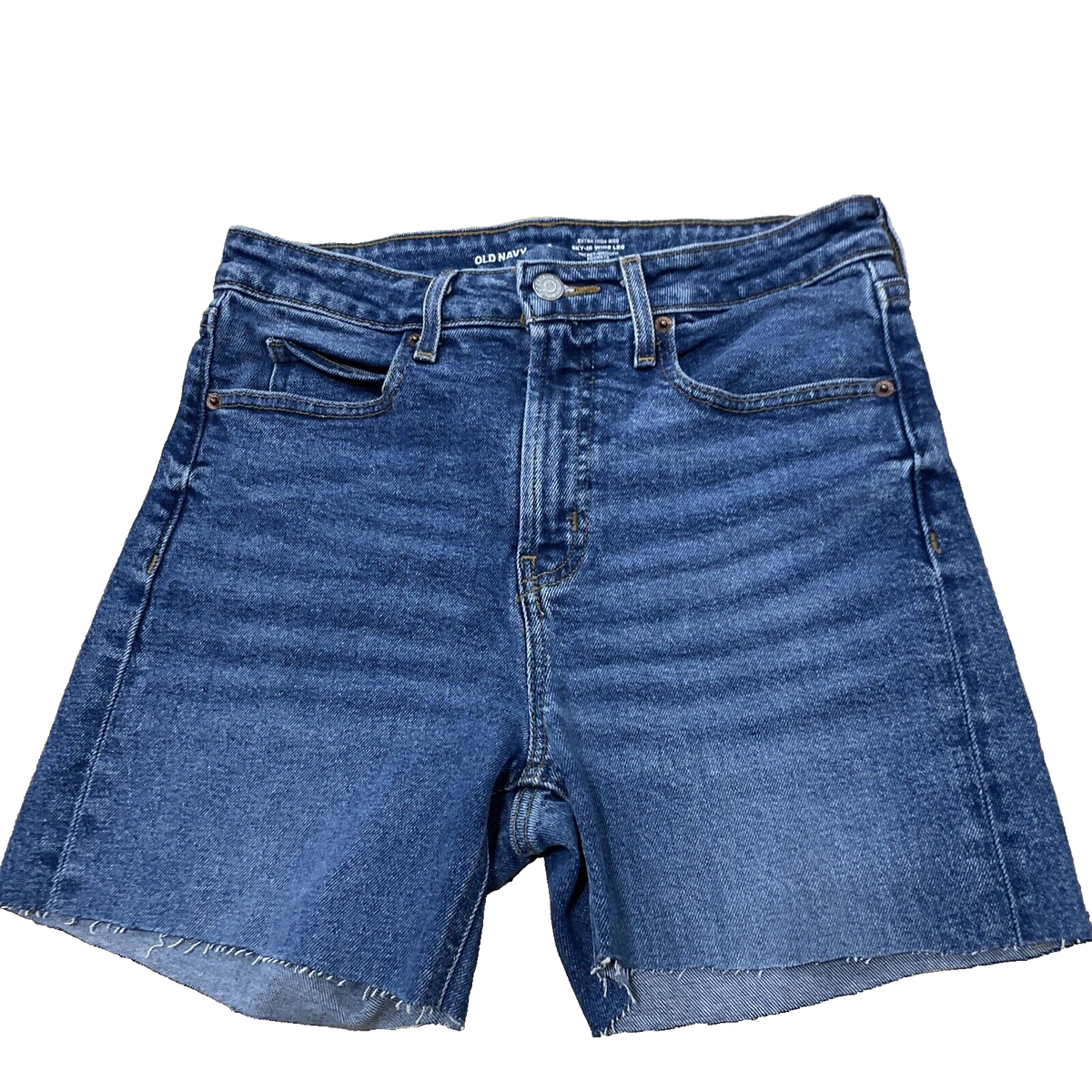 OLD NAVY Jean Shorts Womens Extra High Rise WideLeg Cut-Off Raw Hem Blue  28x5