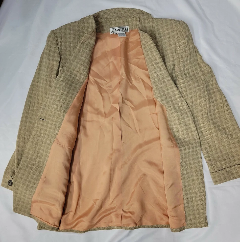 CARLISLE Blazer куртка женский размер 14 клетчатый бежевый/кремовый одна кнопка EUC #C - Изображение 2 из 4