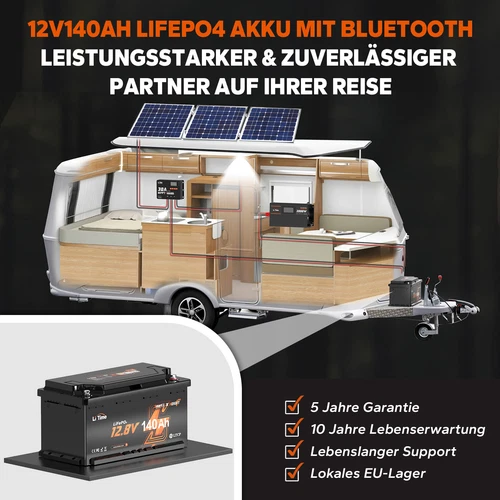 LiTime 12V 140Ah H190 Bluetooth LiFePO4 Lithium Batterie für Wohnmobil - Bild 9 von 11