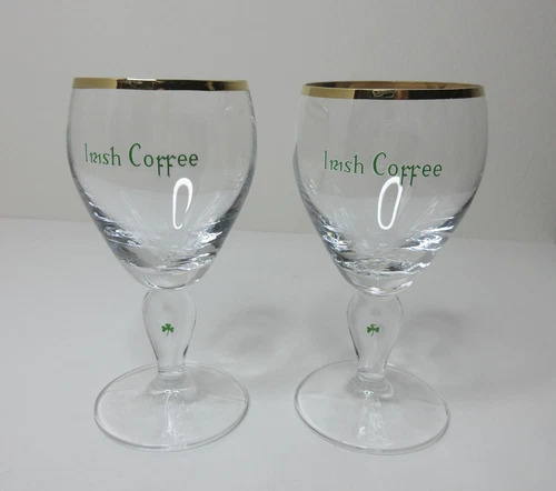 Irish Coffee Crystal Stemware Glasses Set of 2 Shamrocks