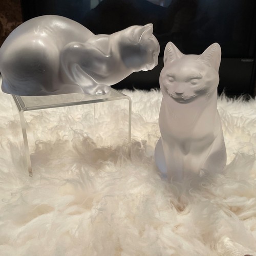 Lalique Crystal Sitting & Crouching Cat Figurines France MINT - Picture 19 of 20