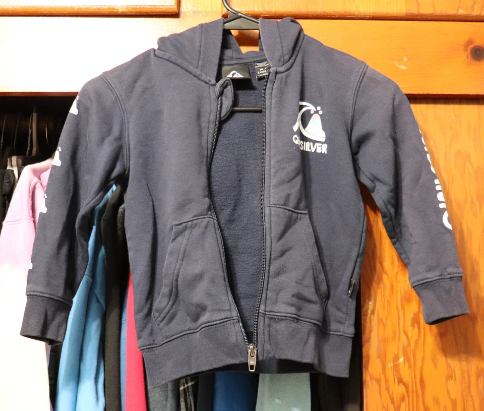 QuikSilver Hoodie Full Zip Navy Blue Logo Youth Extra Small Size 4 - Image 3 of 4