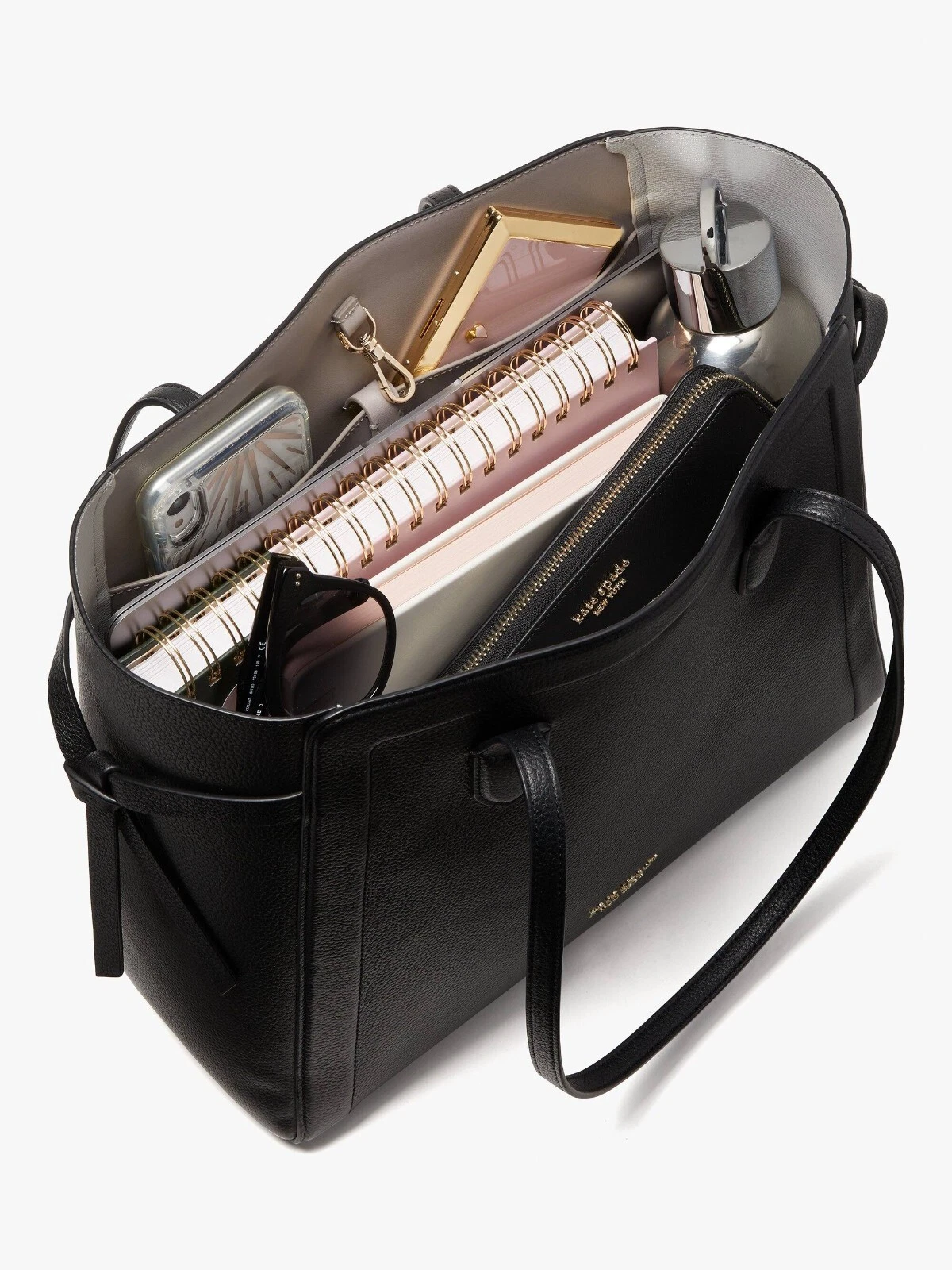 Nuova borsa grande Kate Spade nodo in pelle di ciottoli nera