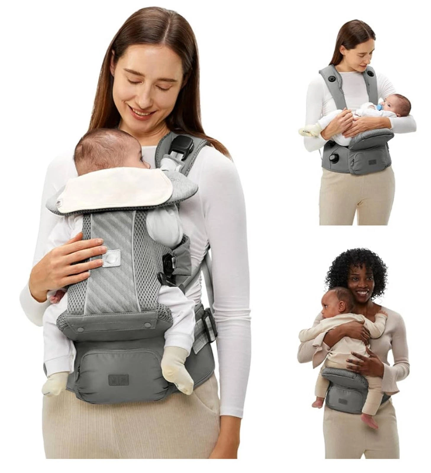 Baby Carrier w/ Hip Seat – Ergonomic Toddler Carrier 13.2-33 lbs Adjustable Gray