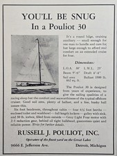 Pouliot 30 Motor Sailer Print Ad 1935 - Sailing Boat Detroit MI Specs - Be Snug