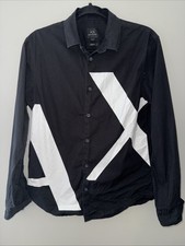 Armani Exchage Big Logo Button Up Shirt Men Small Black Long Sleeve