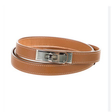 Luxury Thin Leather Belt Brown with Silver Hardware Gift Set
