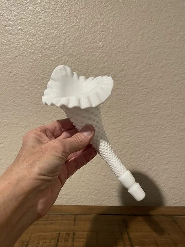 Vintage Fenton Milk Glass Hobnail Epergne Horn 1960’s