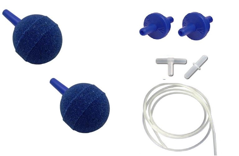 Pond Air Pump Kit Airline Non Return Valve 2"" Round Airstone Twin Pk Aquarium