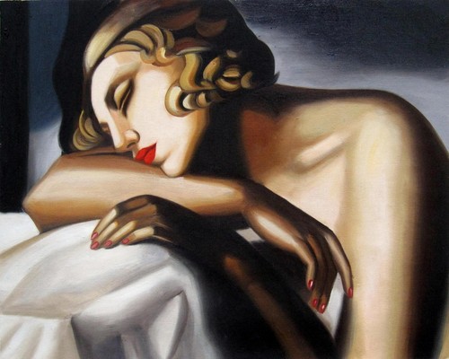 16x20 inches Rep. Tamara De Lempicka stretched Oil Painting Canvas Handmade A10D