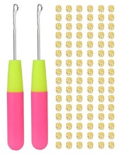 2PCS Crochet Hooks for Hair with 100 Pcs Gold Color Metal Decoration,Crochet ...