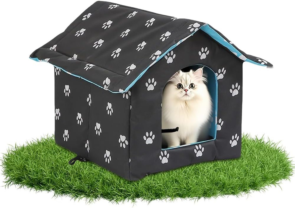 Casetta per Gatti Da Esterno, Con Cuscino Rimovibile, Pieghevole, per Animali Do