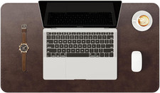 Genuine Leather Desk Mat, 23.6"X13.8" Office Desk Pad, Thick Desk Pad Mat with S