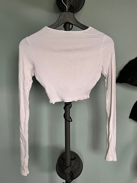 ASOS Ribbed Long Sleeve Crop Top Thumb Holes White AU8 EUC