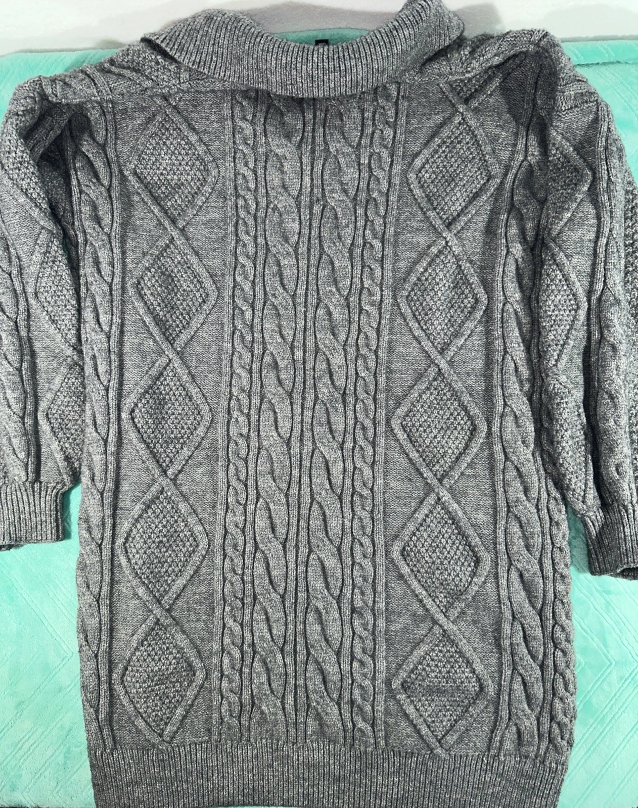 VETEMENTS Steve Madden Maglione Vestito Grigio Maglia Cavo Oversize Scollo a V Pullover