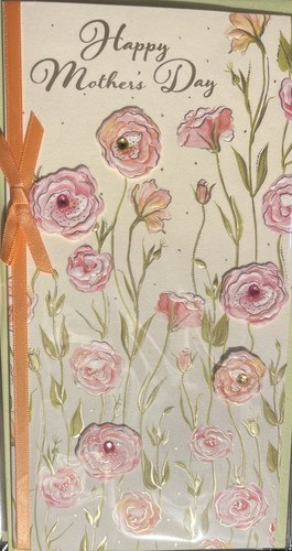 Papyrus~Happy Mother’s Day Card~Floral~Gemmed Pink Flowers With Metallic Accents