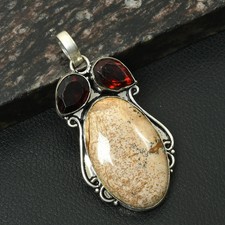 Picture Jasper Garnet Gemstone Ethnic Handmade Pendant Jewelry 2.8