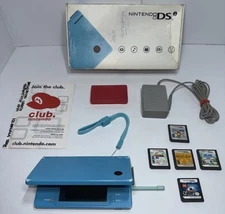 Nintendo DS Turquoise Blue Console Complete w/ Box Stylus 5 OEM Games & Charger