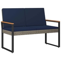Poly-Rattan Bank Outdoor Grau Marineblau 107X61X80 Cm Gartenbank Sitzbank
