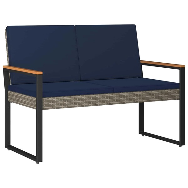 Poly-Rattan Bank Outdoor Grau Marineblau 107X61X80 Cm Gartenbank Sitzbank-image