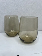 Set of 2 Amber Tint Stemless Wine Glasses – 4.5” Modern Rounded Drinkware