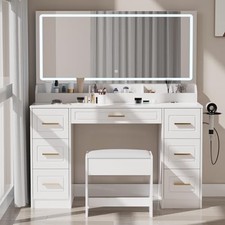 Vanity Desk with Mirror and LED Lights, 43'' W Makeup Vanity Desk with Power ...