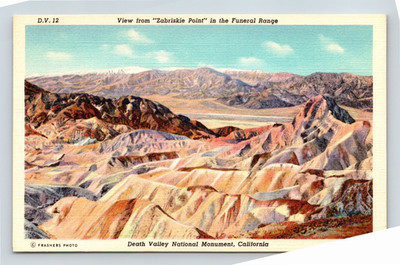 1933 View From Zabriskie Point In the Funeral Range California Linen Postcard