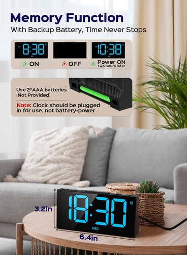 Digital Alarm Clocks for Bedrooms, Digital Clock with 4 Level Brightness +Off... - Picture 7 of 7