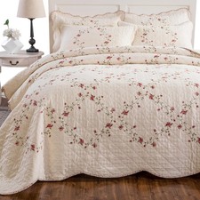 Roomlife Quilt Set Classical 3D Floral Embroidery Pattern 3-Piece Cotton