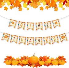 Give Thanks Banner Happy Thanksgiving Decor Fall Maple Leaf Pumpkin Garland