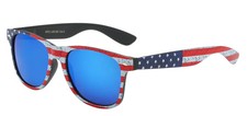 American Flag Sunglasses Comfort Spring Hinge Black Frame USA Blue Mirror Lens