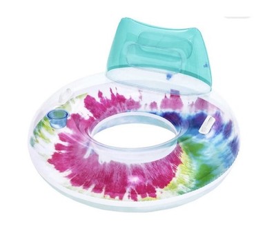 Giant 46'' Tie Dye Rubber Ring & Backrest Swimming Pool Float Inflatable Tube