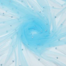 15ft Pearl Tulle Fabric, 180x60inch Pearl Table Runner for Sewing, Sky Blue