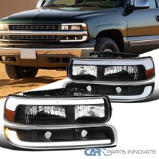 Black Headlights+Bumper Fits 1999-2002 Chevy Silverado 2000-2006 Tahoe Suburban