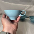 Vtg Melmac Melamine Coffee Cups Lot 4 Turquoise Aqua 1 Prolon Windsor Tan MCM  — photo 7