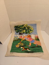 Artcraft Concepts Longstitch Needlepoint Kit Little Gardener Boy Mowing 1982