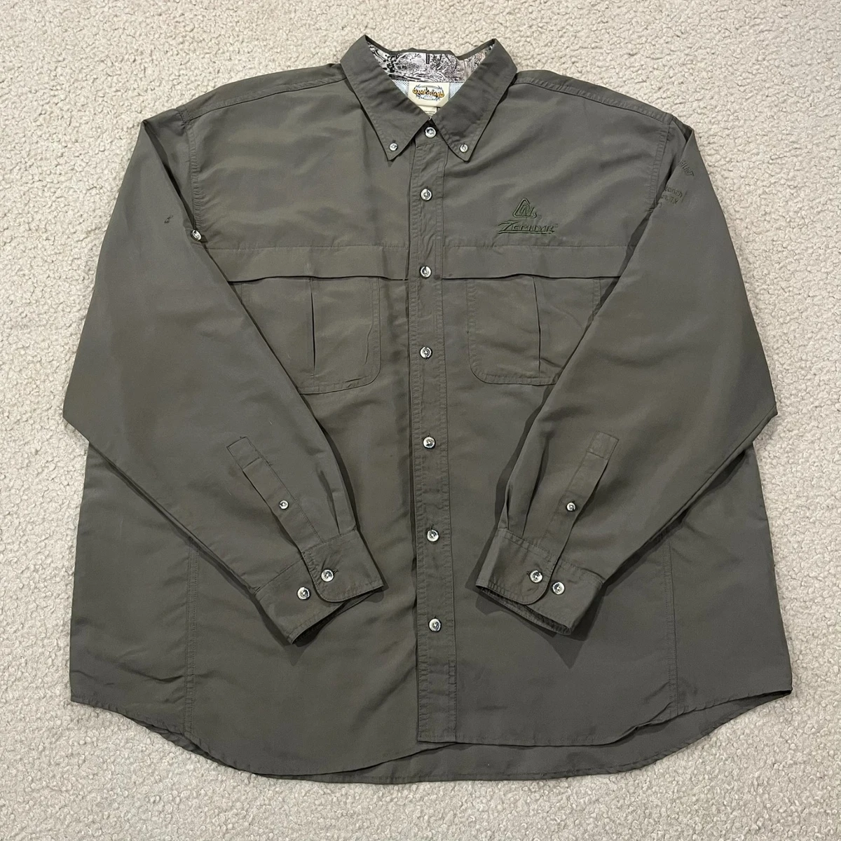 Chemise GameGuard Homme 2XL Vert Olive, Performance Pêche Extérieur, Poches Ventilées