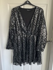 Ladies Black Mix Boohoo Long Sleeve Sequin Party Dress Size 22